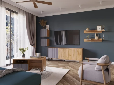 Тумба ТВ Ливерпуль, вотан/графит софт 